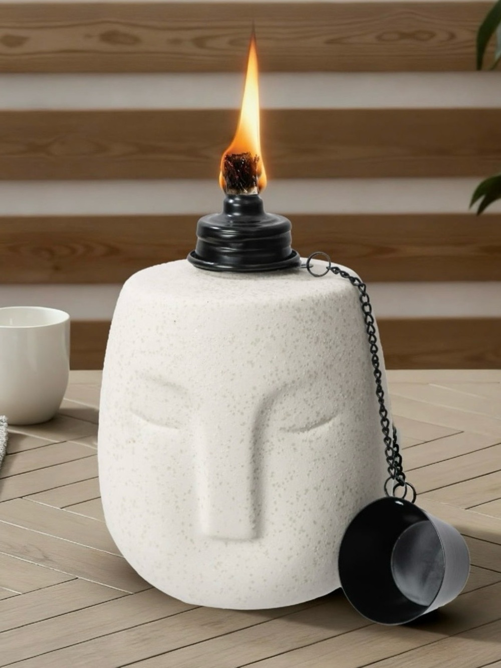 Better Homes & Gardens Ceramic Ecru Face Citronella Tabletop Torch with Fibergla